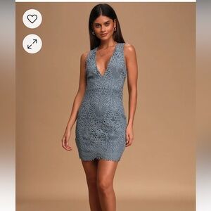 Lulu’s truly beloved dusty blue lace bodycon dress - Sz Sm
